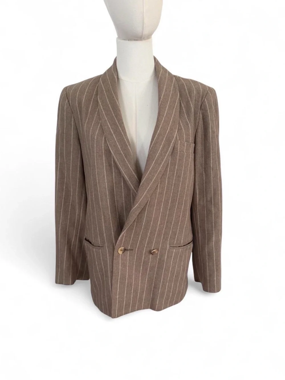Brown Pinstripe Double-Breasted Blazer